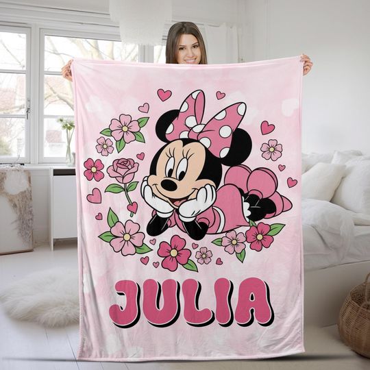 Personalized Minnie Blanket, Minnie Blanket, Mickey Minnie Mouse Custom Name Blanket, Birthday Kid Gift, Christmas Gift, Baby Blanket