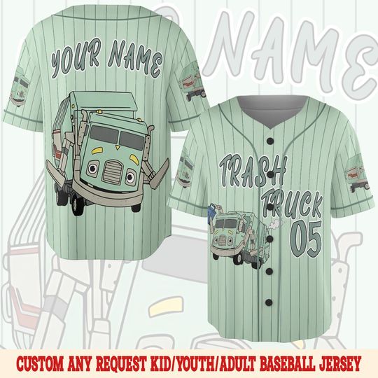 Custom Trash Truck Birthday Baseball Jersey, Kids Personalized Garbage Truck Shirt