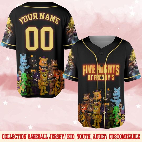 FNAF Baseball Jersey, Custom Five Nights at Freddy's Shirt, Horror Game Jersey Tee, Spooky Birthday Gift for FNAF Fans