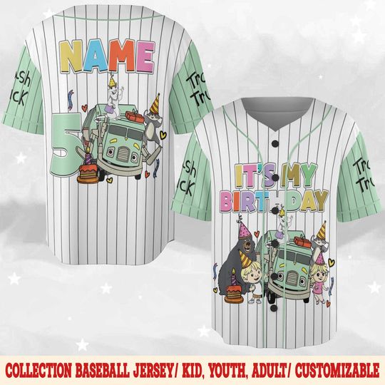 Personalized Trash Truck Baseball Jersey, Hank Trash Truck Birthday Boy, Birthday Girl Jersey, Trash Truck Family Birthday Matching
