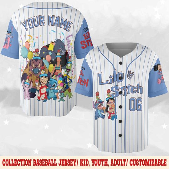Personalized Disney Lilo & Stitch Birthday Baseball Jersey, Custom Disney Stitch Angel Lilo Birthday Gift, Disneyland Family