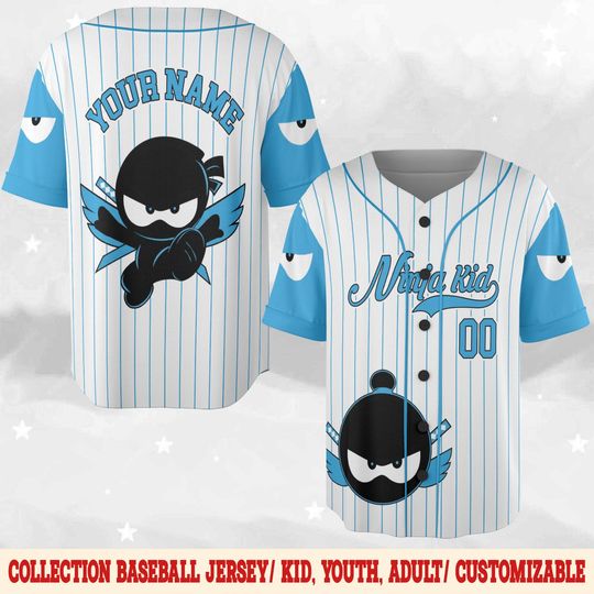 Custom Ninja Kidz Baseball Jersey, Personalized Kids Name Age Matching Outfit