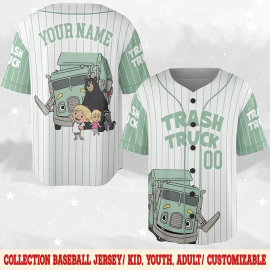 Personalized Trash Truck Baseball Jersey, Hank Trash Truck Birthday Boy, Birthday Girl Jersey, Trash Truck Family Birthday Matching