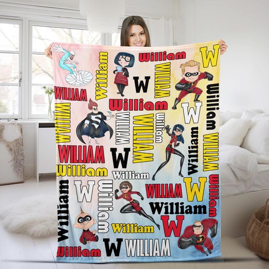 Personalized Disney Incredibles Blanket,Custom Name Disney Incredibles Family Baby Blanket,WDW Disneyland Gifts, Xmas Gift