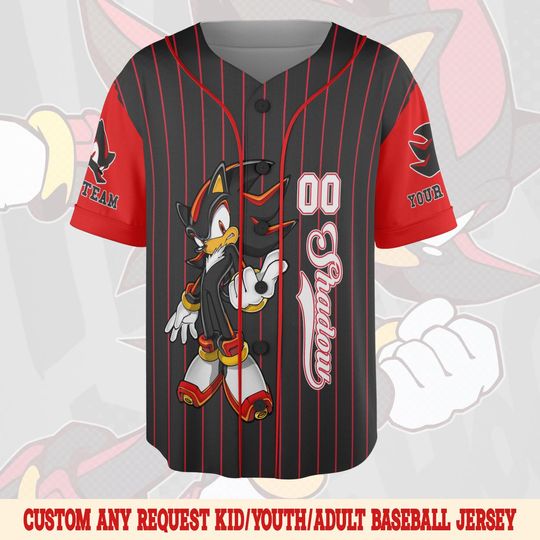 Custom Shadow The Hedgehog Baseball Jersey, Personalized Sonic Baseball Jersey, Shadow Birthday Party Jersey, Sonic Birthday Gift