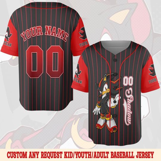 Custom Shadow The Hedgehog Baseball Jersey, Personalized Sonic Baseball Jersey, Shadow Birthday Party Jersey, Sonic Birthday Gift