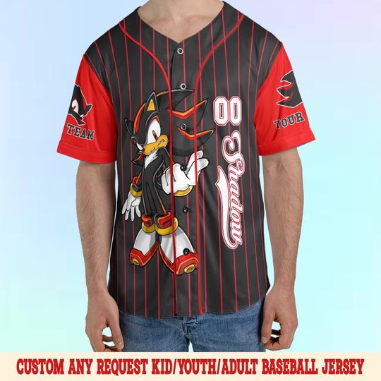 Custom Shadow The Hedgehog Baseball Jersey, Personalized Sonic Baseball Jersey, Shadow Birthday Party Jersey, Sonic Birthday Gift