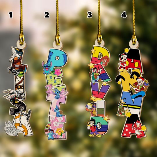Custom Disney All Movie Alphabet Ornament, Kids Name Ornament, Xmas Tag for Stockings, Kids Xmas Gifts,Christmas Ornaments for Family