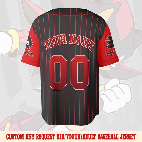 Custom Shadow The Hedgehog Baseball Jersey, Personalized Sonic Baseball Jersey, Shadow Birthday Party Jersey, Sonic Birthday Gift