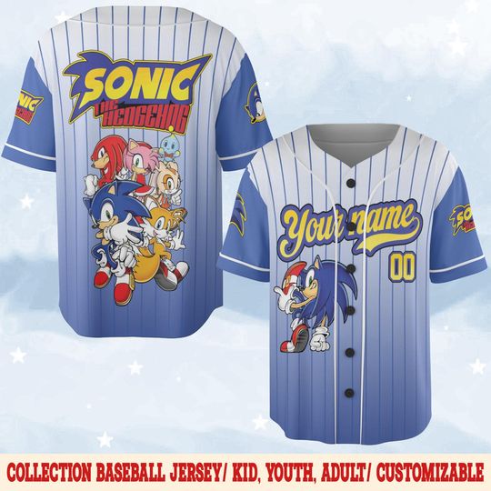 Custom Sonic The Hedgehog Baseball Jersey, Personalized Number & Name Sonic Jersey, Sonic party jersey, Birthday gift for Kids