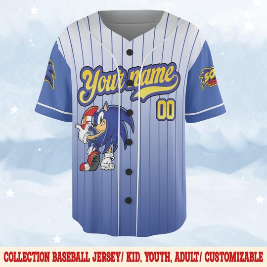 Custom Sonic The Hedgehog Baseball Jersey, Personalized Number & Name Sonic Jersey, Sonic party jersey, Birthday gift for Kids