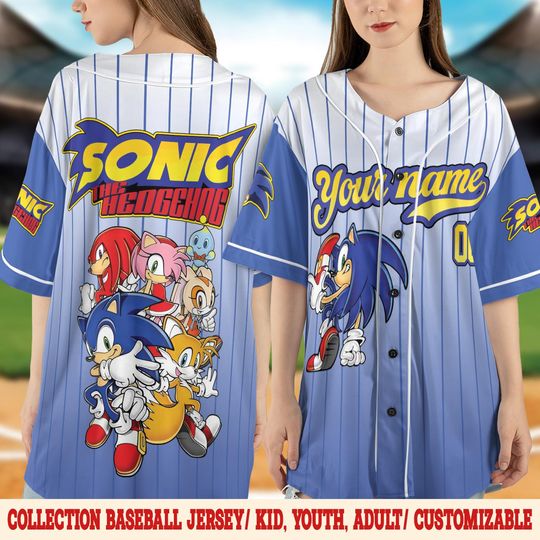 Custom Sonic The Hedgehog Baseball Jersey, Personalized Number & Name Sonic Jersey, Sonic party jersey, Birthday gift for Kids