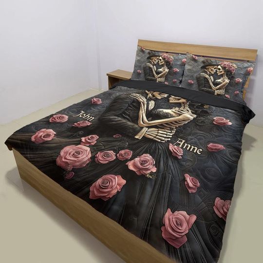 Till Death Do Us Part Personalized Skull Bedding Set for Couple