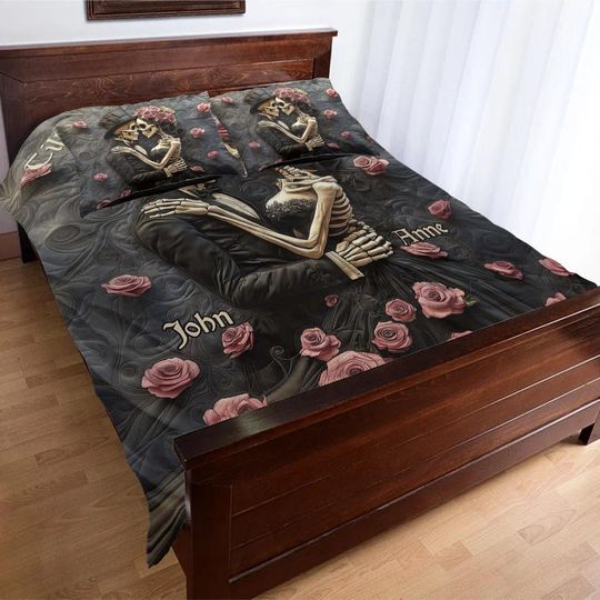 Till Death Do Us Part Personalized Skull Bedding Set for Couple