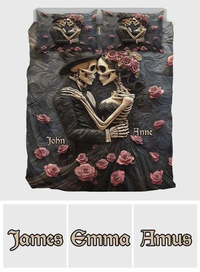 Till Death Do Us Part Personalized Skull Bedding Set for Couple