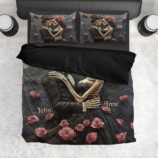 Till Death Do Us Part Personalized Skull Bedding Set for Couple
