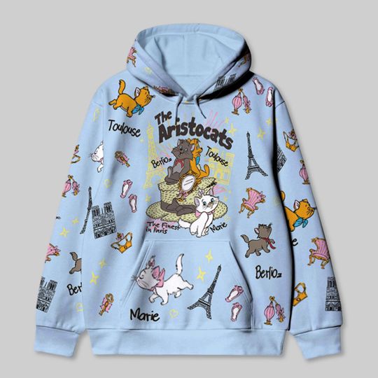 Disney The Aristocats All Over Print Hoodie, Paris Kittens 3D Hoodie