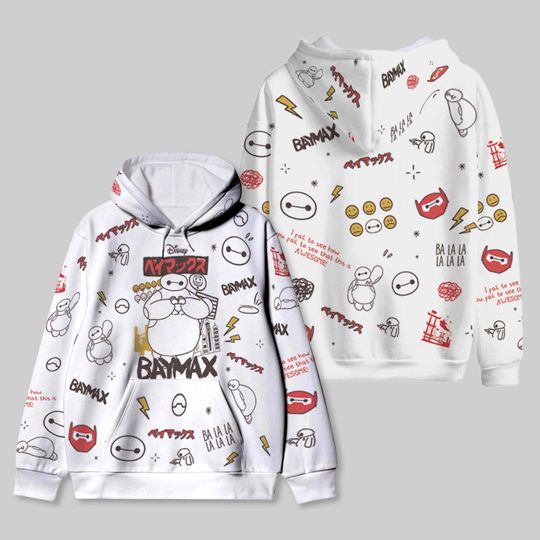 Disney Big Hero 6 Doodle All Over Print Hoodie, Cute Baymax Portrait 3D Hoodie