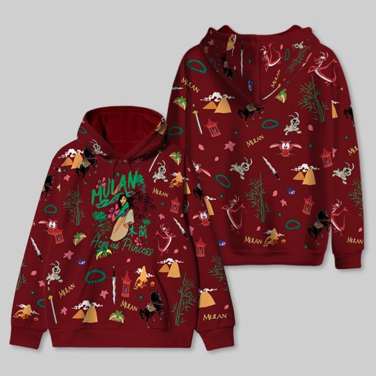 Disney Mulan Doodle All Over Print Hoodie, Mushu Disney Princess Portrait 3D Hoodie