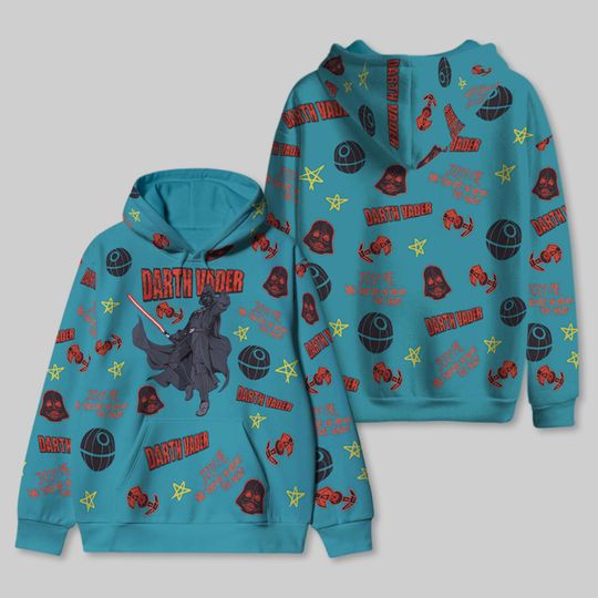 Darth Vader All Over Print Hoodie, Star Wars Doodle Icons 3D Pullover
