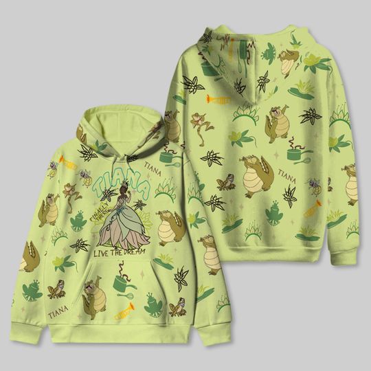 Princess and the Frog Doodle All Over Print Hoodie, Disney Tiana Princess Portrait 3D Hoodie