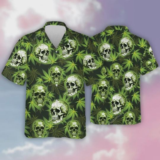 Sugar Skull Hawaiian Shirts For Men Women, 3d Weed Leaves Shirts Aloha Shirt, Cannabis Summer Beach Shirt