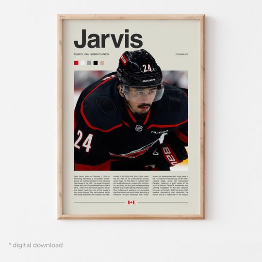 Seth Jarvis Poster  Ice Hockey Wall Art