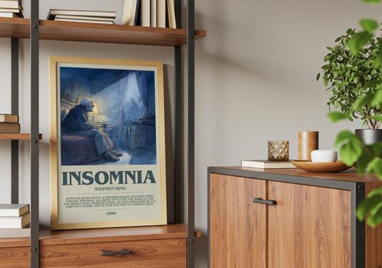 Insomnia by Stephen King Descriptive Poster Print.  Wall Art Author & Blurb Book Artwork