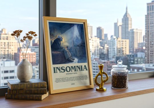 Insomnia by Stephen King Descriptive Poster Print.  Wall Art Author & Blurb Book Artwork
