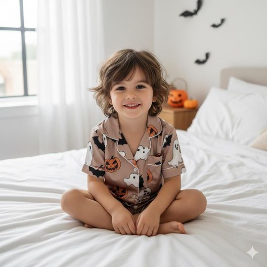 Halloween Pajamas, Halloween Pjs, Cute Ghost Halloween Pajamas, Fall Holiday Pajamas, Pumpkin Pajamas Set, Spooky Season Gift, Pumpkin Ghost
