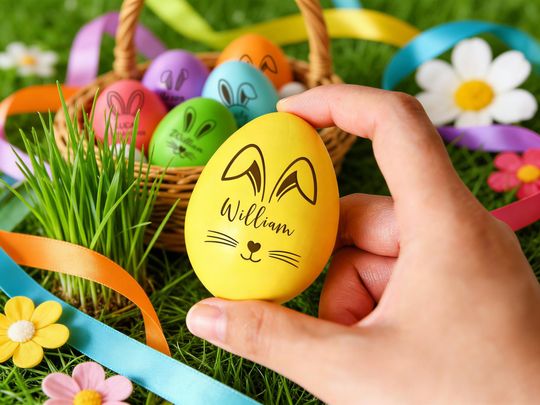 Personalized Colorful Wooden Easter Egg, Engraved Keepsake, Baby's First Easter Basket Filler