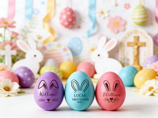 Personalized Colorful Wooden Easter Egg, Engraved Keepsake, Baby's First Easter Basket Filler
