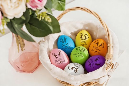 Personalized Colorful Wooden Easter Egg, Engraved Keepsake, Baby's First Easter Basket Filler