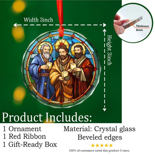 Three Wise Men Ornament | Stained Glass Three Kings Nativity Christmas Tree Dcor | Christian Religious Holiday Gift Keepsake