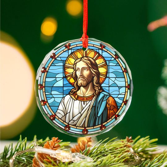 Sacred Jesus Portrait Ornament | 3" Stained Glass Style Acrylic Christmas Decoration | Christian Keepsake Gift