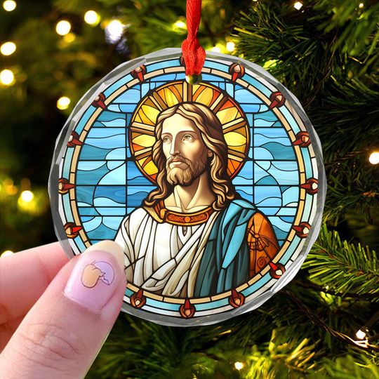 Sacred Jesus Portrait Ornament | 3" Stained Glass Style Acrylic Christmas Decoration | Christian Keepsake Gift