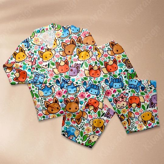 Eeveelutions Pajamas Set Playfully Legendary Evolution Anime Loungewear Polyester Blend Couples Manga Gifts