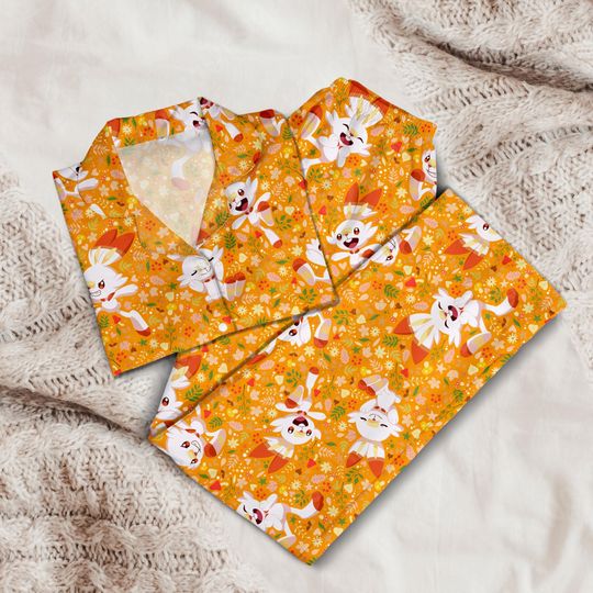 Scorbunny Pajamas Set Rabit Anime Fire-Type Loungewear Polyester Blend Dreamy Couples Pajamas Set
