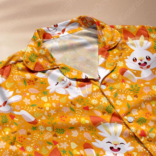 Scorbunny Pajamas Set Rabit Anime Fire-Type Loungewear Polyester Blend Dreamy Couples Pajamas Set