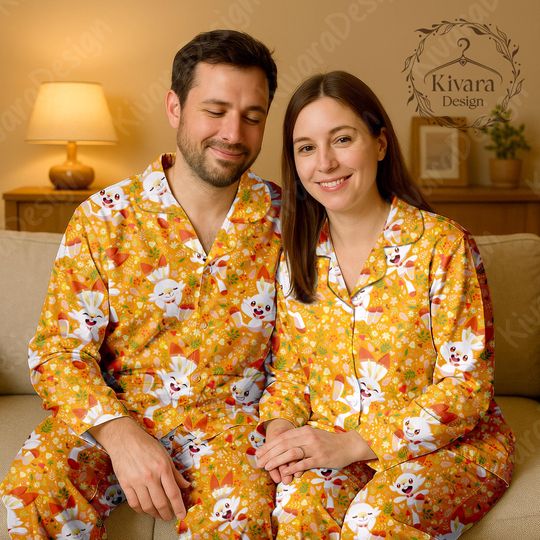 Scorbunny Pajamas Set Rabit Anime Fire-Type Loungewear Polyester Blend Dreamy Couples Pajamas Set