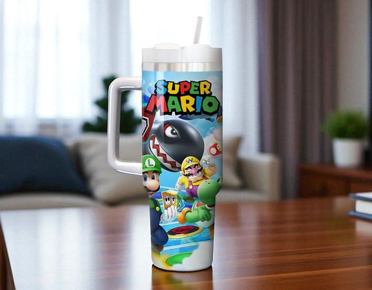 Personalized Super Mario 40oz Tumbler with Handle Personalized Tumbler