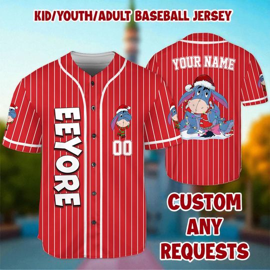Personalized Disney Eeyore Christmas Baseball Jersey, Custom Eeyore Jersey Shirt