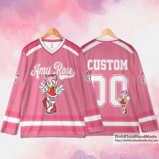 Personalized Amy Rose Hockey Jersey, Sonic the Hedgehog Hockey Shirt