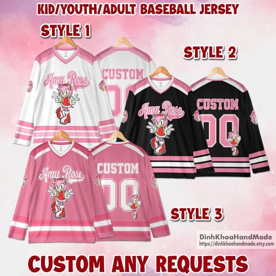 Personalized Amy Rose Hockey Jersey, Sonic the Hedgehog Hockey Shirt