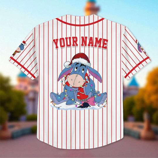 Personalized Disney Eeyore Christmas Baseball Jersey, Custom Eeyore Jersey Shirt