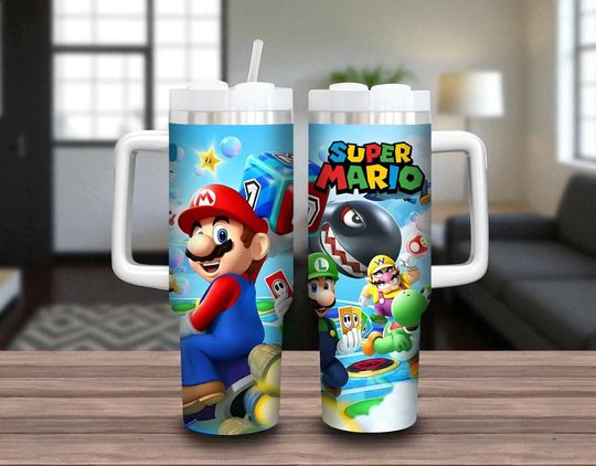 Personalized Super Mario 40oz Tumbler with Handle Personalized Tumbler