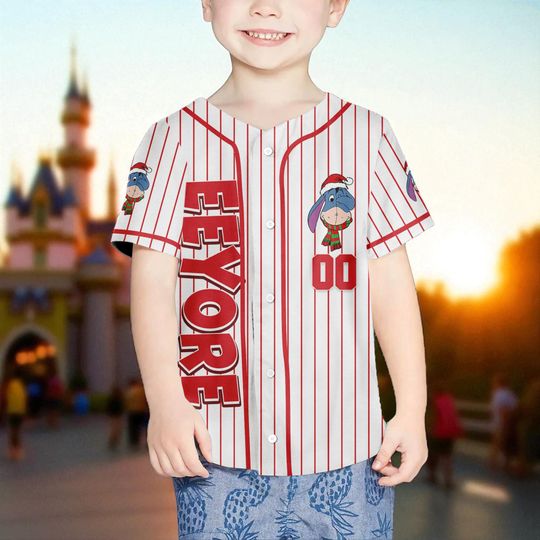 Personalized Disney Eeyore Christmas Baseball Jersey, Custom Eeyore Jersey Shirt