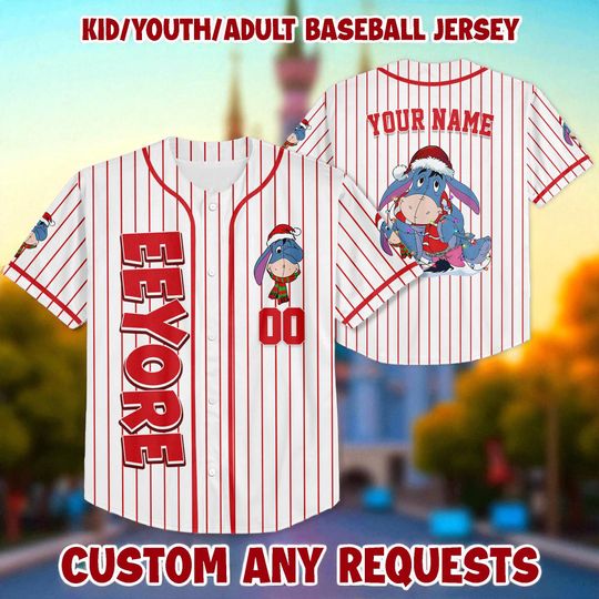 Personalized Disney Eeyore Christmas Baseball Jersey, Custom Eeyore Jersey Shirt