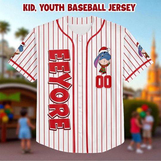 Personalized Disney Eeyore Christmas Baseball Jersey, Custom Eeyore Jersey Shirt