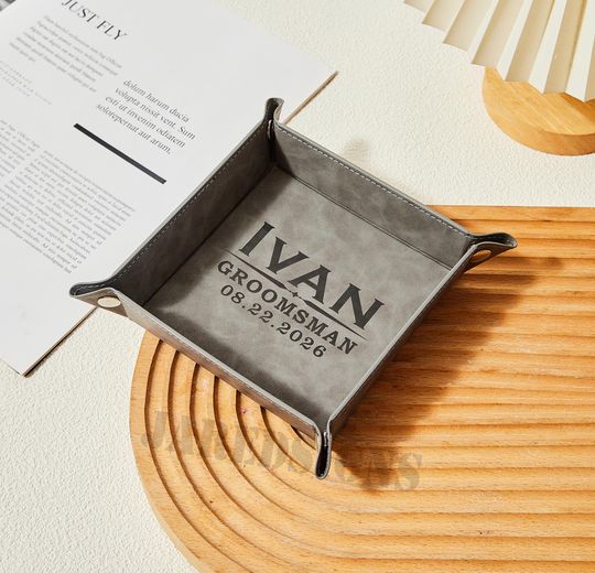 Leather Tray for Men, Personalized Fathers Day Gift, Engraved Vegan Leather Valet Tray
